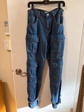 Torn by Ronny Kobo Dark Blue Denim Jeans with Gold Stitching